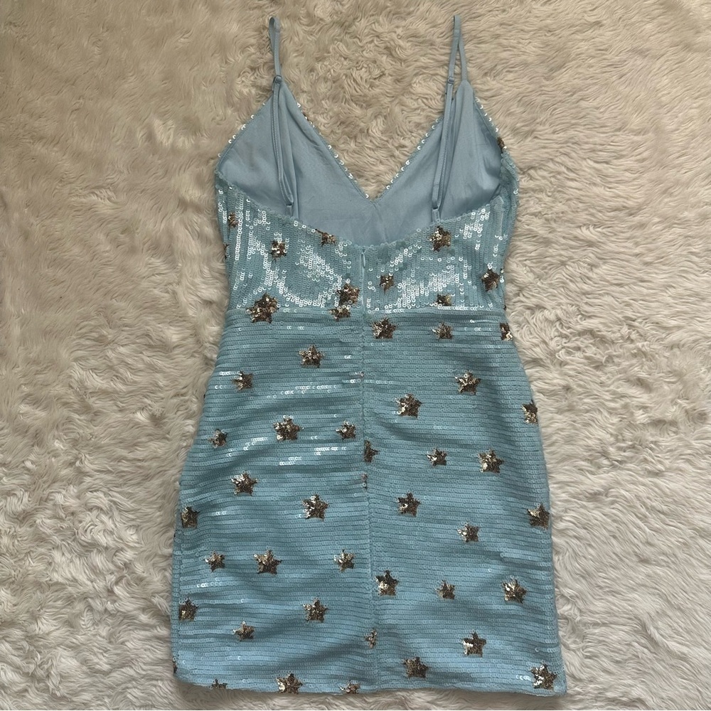 Superdown Dress Dina Mini Sequins Light Blue Star Embellished S NWT New - Picture 3 of 13